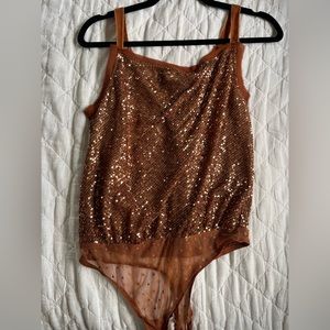 Like new- Free People sequined tank top bodysuit. Velvet detailing on straps.